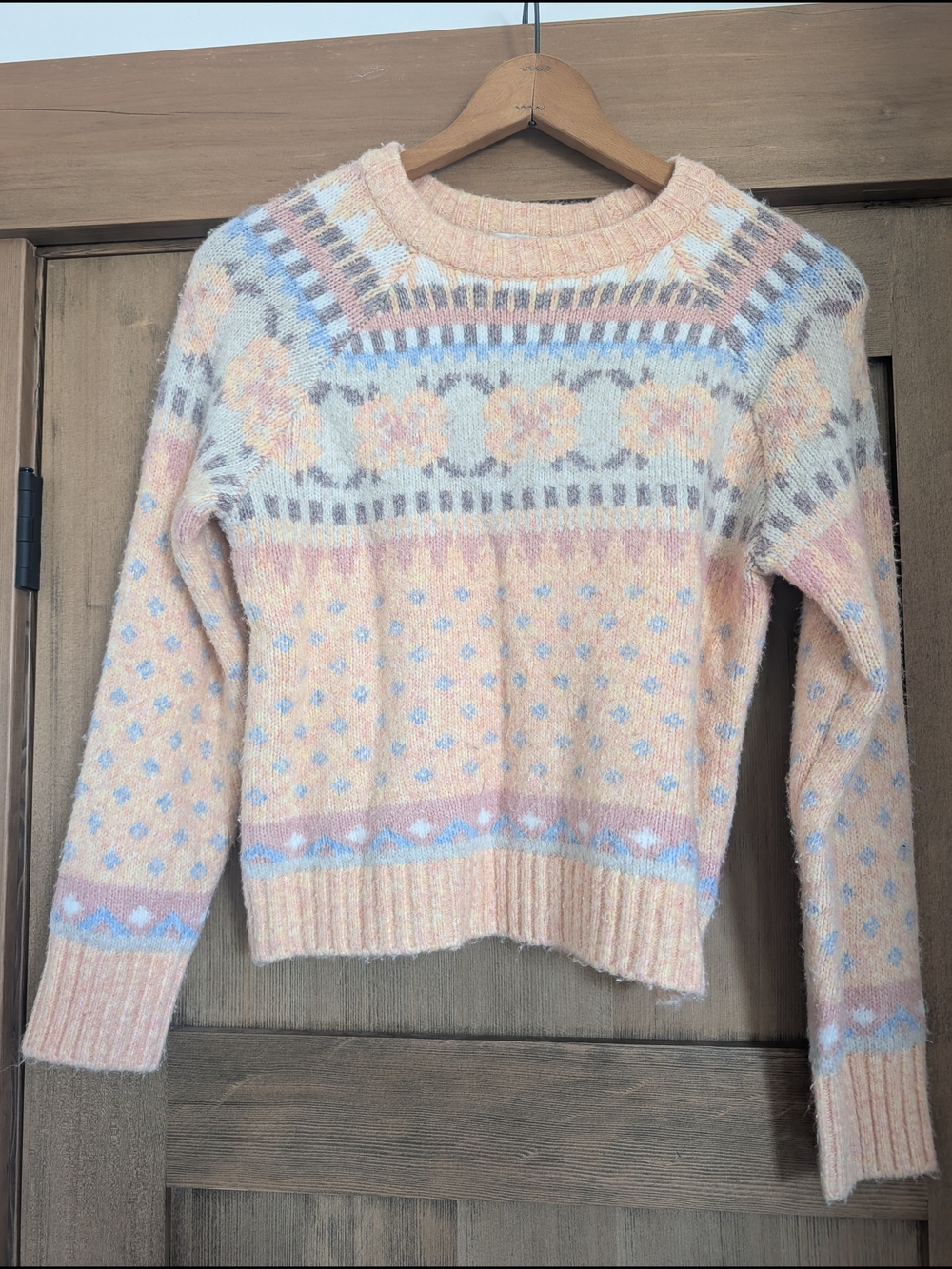 Design History Pastel Peach Fair Isle Crewneck Sweater
